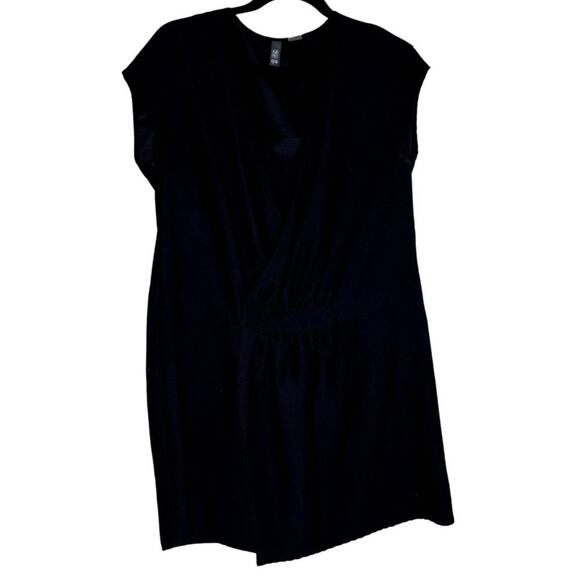 Ezra Black Surplice Mini Dress Large Sleeveless V-Neck Elastic Waist Stretch - Picture 1 of 8